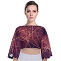 Light Fiber Black Fractal Art Tie Back Butterfly Sleeve Chiffon Top View1