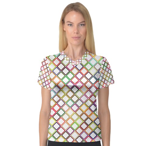 Grid Colorful Multicolored Square V-neck Sport Mesh Tee by HermanTelo