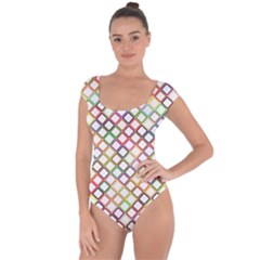 Grid Colorful Multicolored Square Short Sleeve Leotard 