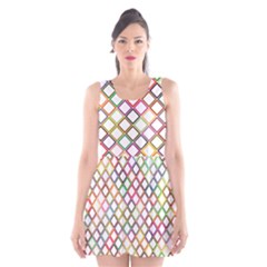 Grid Colorful Multicolored Square Scoop Neck Skater Dress by HermanTelo