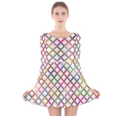 Grid Colorful Multicolored Square Long Sleeve Velvet Skater Dress