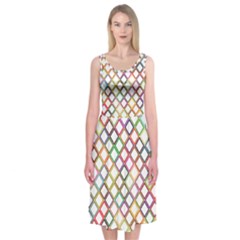 Grid Colorful Multicolored Square Midi Sleeveless Dress