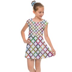 Grid Colorful Multicolored Square Kids  Cap Sleeve Dress