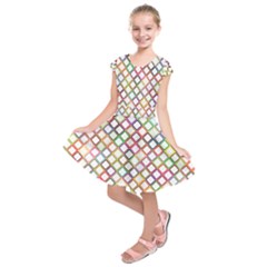 Grid Colorful Multicolored Square Kids  Short Sleeve Dress by HermanTelo