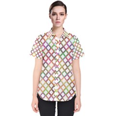 Grid Colorful Multicolored Square Women s Short Sleeve Shirt