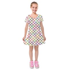 Grid Colorful Multicolored Square Kids  Short Sleeve Velvet Dress