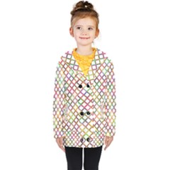 Grid Colorful Multicolored Square Kids  Double Breasted Button Coat