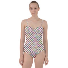 Grid Colorful Multicolored Square Sweetheart Tankini Set