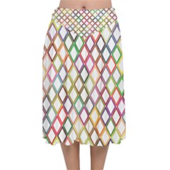 Grid Colorful Multicolored Square Velvet Flared Midi Skirt