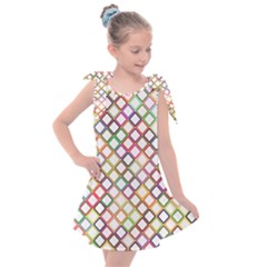 Grid Colorful Multicolored Square Kids  Tie Up Tunic Dress