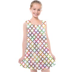 Grid Colorful Multicolored Square Kids  Cross Back Dress