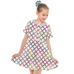 Grid Colorful Multicolored Square Kids  Short Sleeve Shirt Dress