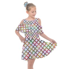 Grid Colorful Multicolored Square Kids  Shoulder Cutout Chiffon Dress by HermanTelo