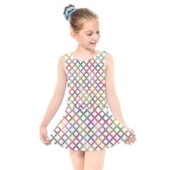 Grid Colorful Multicolored Square Kids  Skater Dress Swimsuit