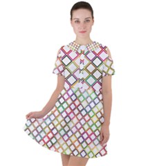 Grid Colorful Multicolored Square Short Sleeve Shoulder Cut Out Dress 