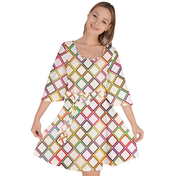 Grid Colorful Multicolored Square Velour Kimono Dress