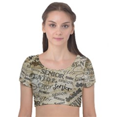 Graduation School Celebration Velvet Short Sleeve Crop Top 