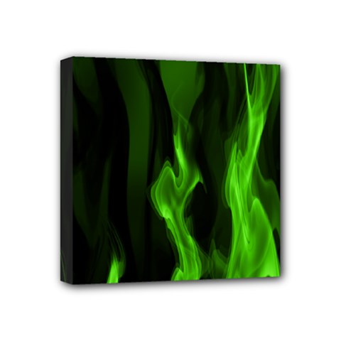 Smoke Flame Abstract Green Mini Canvas 4  X 4  (stretched)