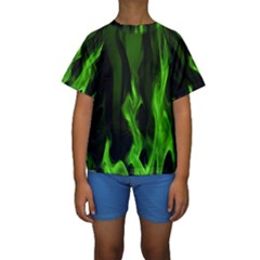 Smoke Flame Abstract Green Kids  Short Sleeve Swimwear