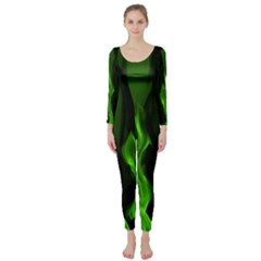 Smoke Flame Abstract Green Long Sleeve Catsuit