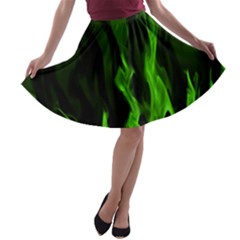 Smoke Flame Abstract Green A-line Skater Skirt