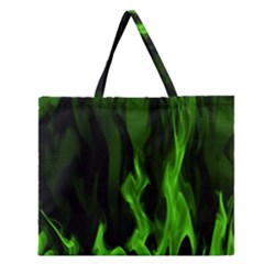 Smoke Flame Abstract Green Zipper Large Tote Bag