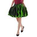 Smoke Flame Abstract Green A-Line Pocket Skirt View1