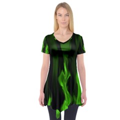 Smoke Flame Abstract Green Short Sleeve Tunic 