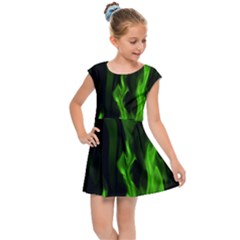 Smoke Flame Abstract Green Kids  Cap Sleeve Dress by HermanTelo