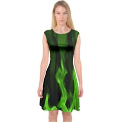 Smoke Flame Abstract Green Capsleeve Midi Dress by HermanTelo