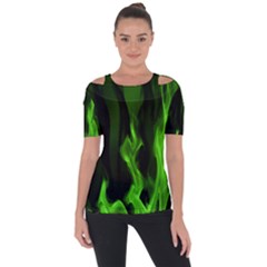 Smoke Flame Abstract Green Shoulder Cut Out Short Sleeve Top