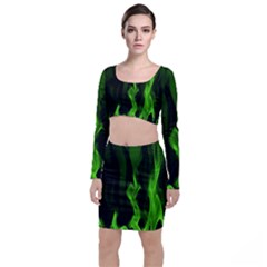 Smoke Flame Abstract Green Top And Skirt Sets