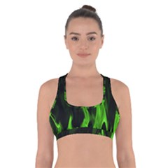 Smoke Flame Abstract Green Cross Back Sports Bra