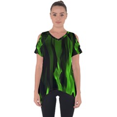 Smoke Flame Abstract Green Cut Out Side Drop Tee by HermanTelo