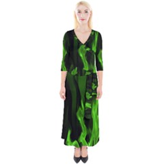 Smoke Flame Abstract Green Quarter Sleeve Wrap Maxi Dress