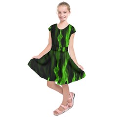 Smoke Flame Abstract Green Kids  Short Sleeve Dress