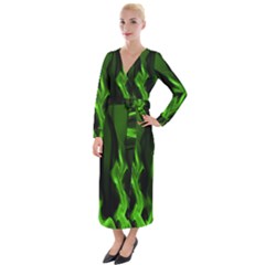 Smoke Flame Abstract Green Velvet Maxi Wrap Dress