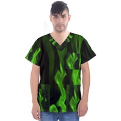 Smoke Flame Abstract Green Men s V-neck Scrub Top