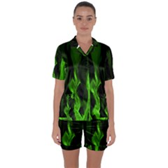 Smoke Flame Abstract Green Satin Short Sleeve Pyjamas Set by HermanTelo