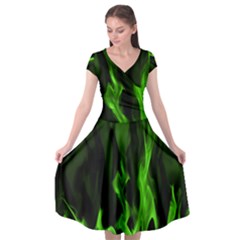 Smoke Flame Abstract Green Cap Sleeve Wrap Front Dress