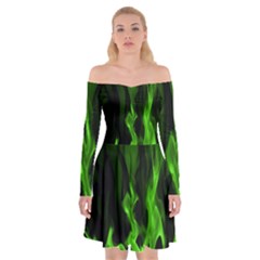 Smoke Flame Abstract Green Off Shoulder Skater Dress