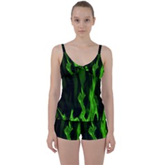 Smoke Flame Abstract Green Tie Front Two Piece Tankini