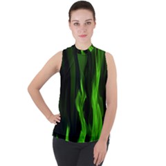 Smoke Flame Abstract Green Mock Neck Chiffon Sleeveless Top