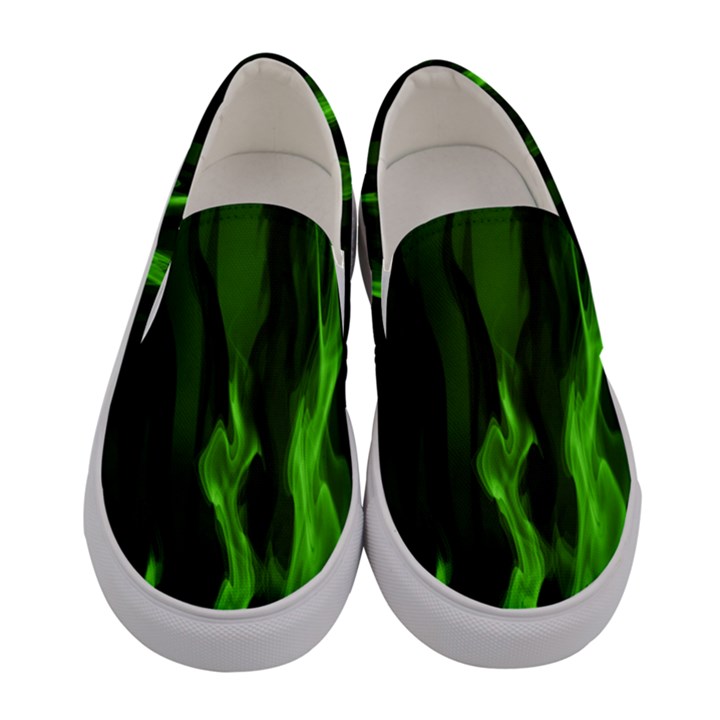 Smoke Flame Abstract Green Women s Canvas Slip Ons