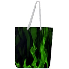 Smoke Flame Abstract Green Full Print Rope Handle Tote (large)