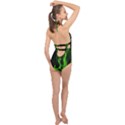 Smoke Flame Abstract Green Halter Front Plunge Swimsuit View2