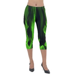 Smoke Flame Abstract Green Lightweight Velour Capri Leggings 