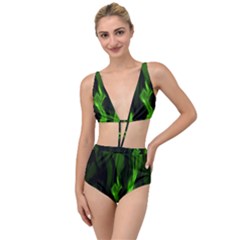 Smoke Flame Abstract Green Tied Up Two Piece Swimsuit by HermanTelo