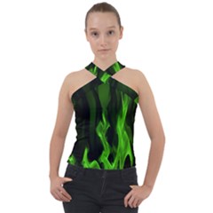 Smoke Flame Abstract Green Cross Neck Velour Top