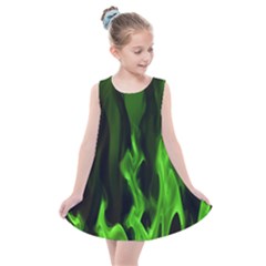 Smoke Flame Abstract Green Kids  Summer Dress